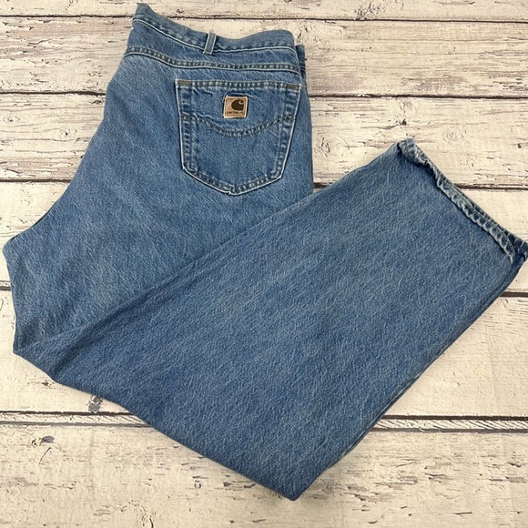 Vintage Carhartt Dark‎ Wash Denim Men's 44x30 Jeans, B146DST MADE IN THE USA Zip - Picture 1 of 12